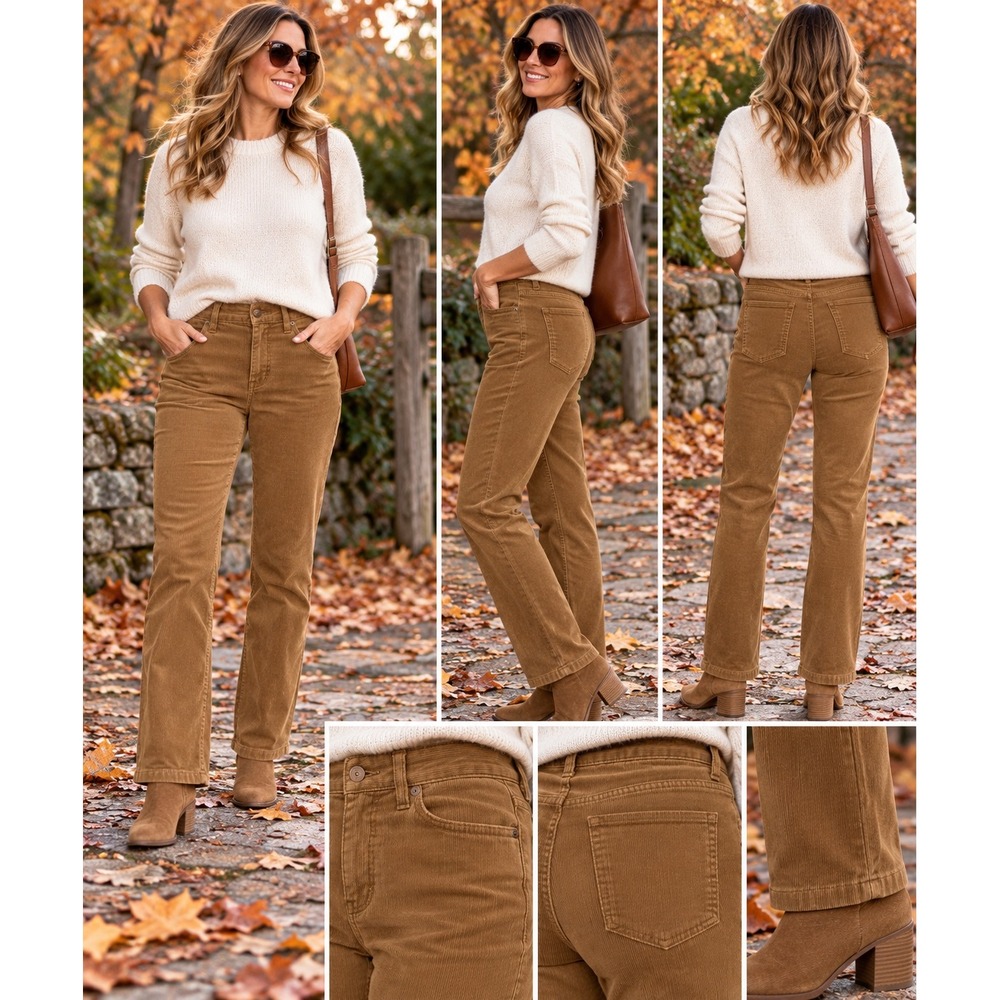Lands End Womens Camel Brown Corduroy Straight Leg Pants 10 Petite 532672